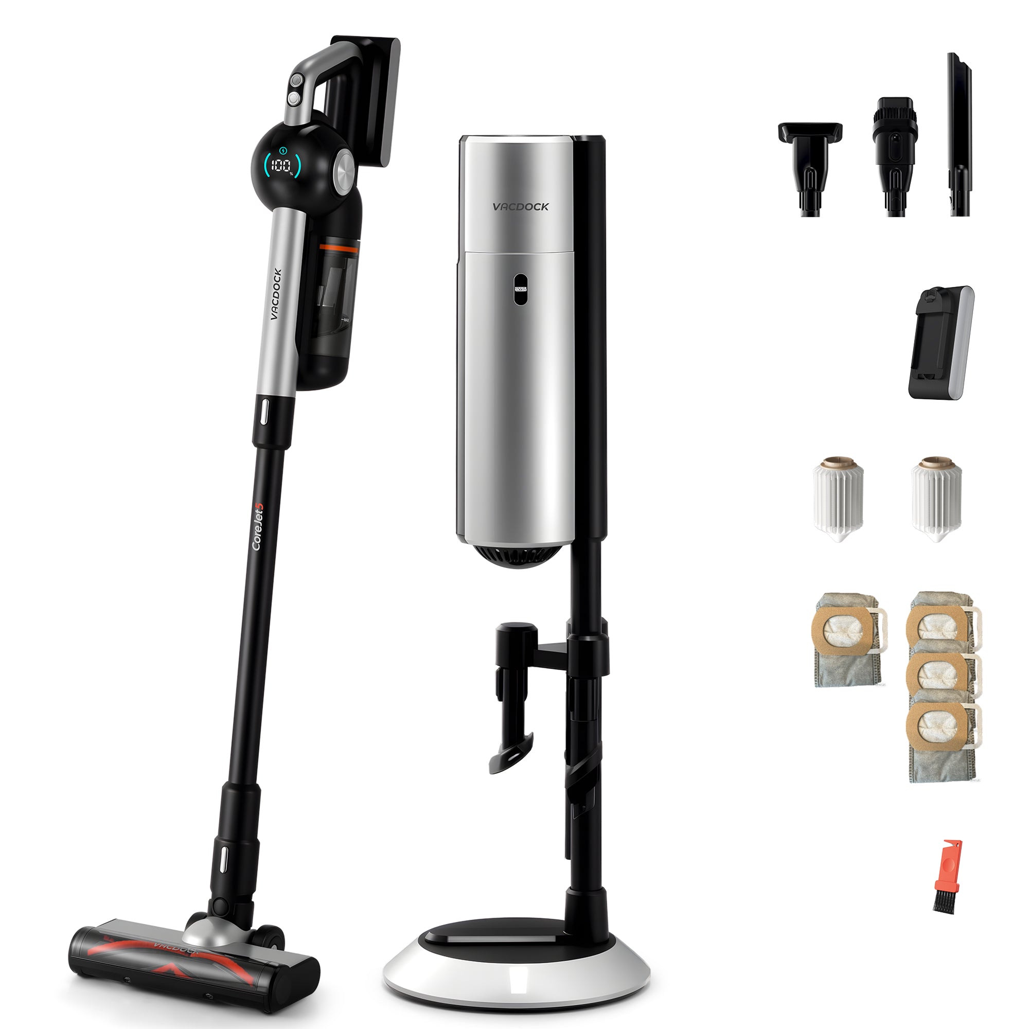 VACDOCK CoreJet5 Cordless Vacuum Cleaner, Self-Emptying All-in-One Dock